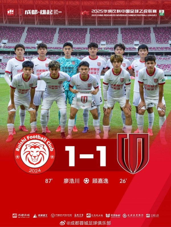 中乙职业联赛  第16轮，成都蓉城B队客场应战    1-1战平赣州瑞狮