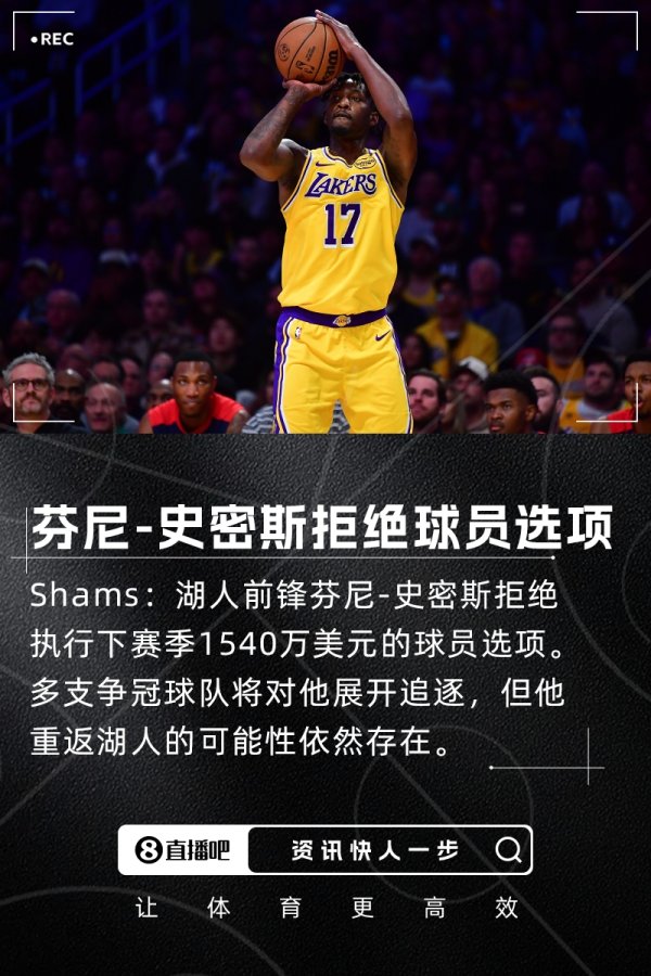 多支争冠球队追逐😍Shams：芬尼-史密斯拒绝执行下赛季球员选项