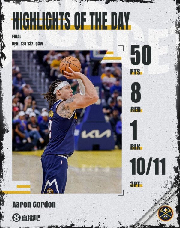 天神下凡但白来一趟！戈登10记远投空砍生涯新高50分8板！